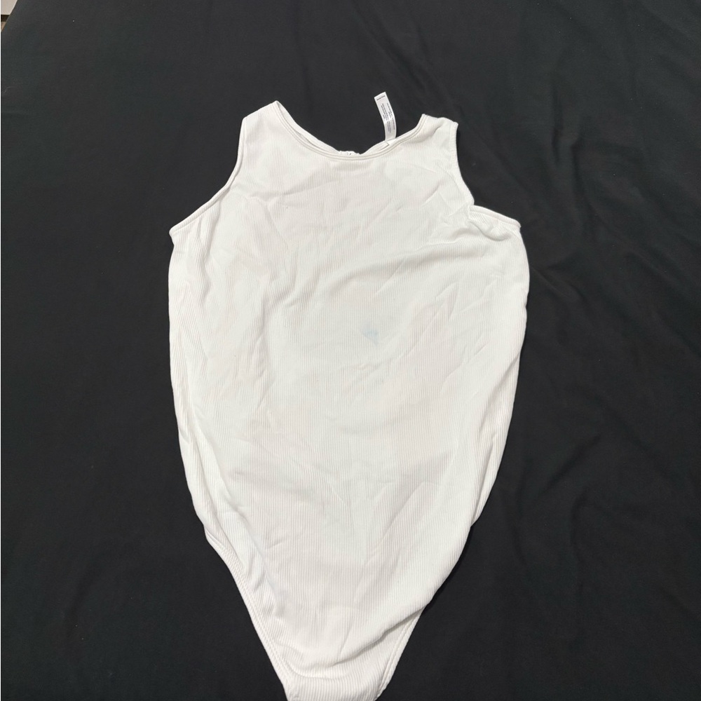 White Ribbed Tank Bodysuit